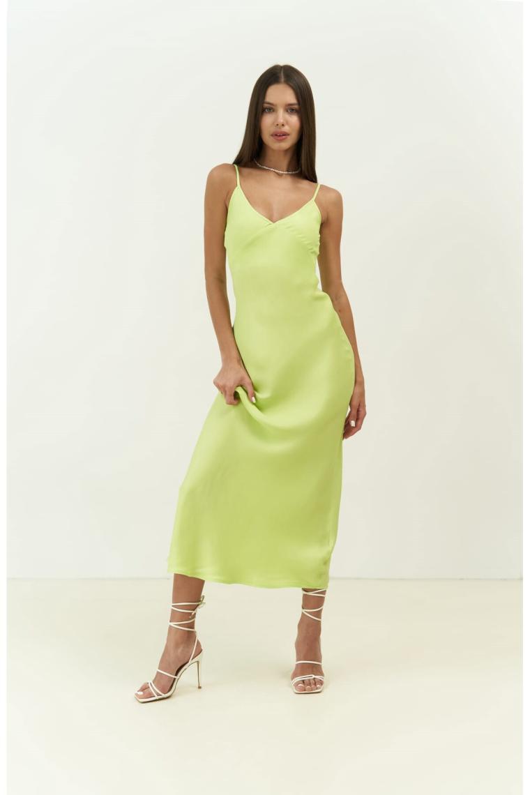 Mai Olesya Askılı Neon Yeşil Maxi Boy Elbise