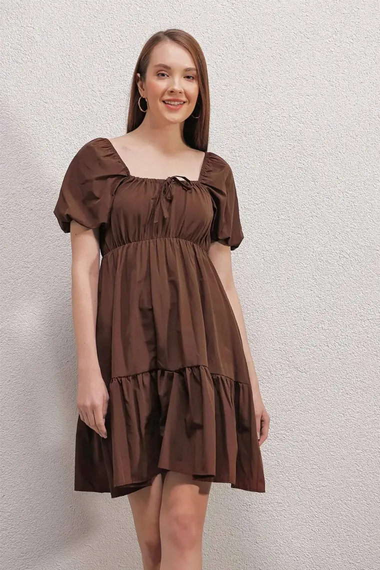 Bigdart 2351 Kloş Poplin Elbise - Kahverengi