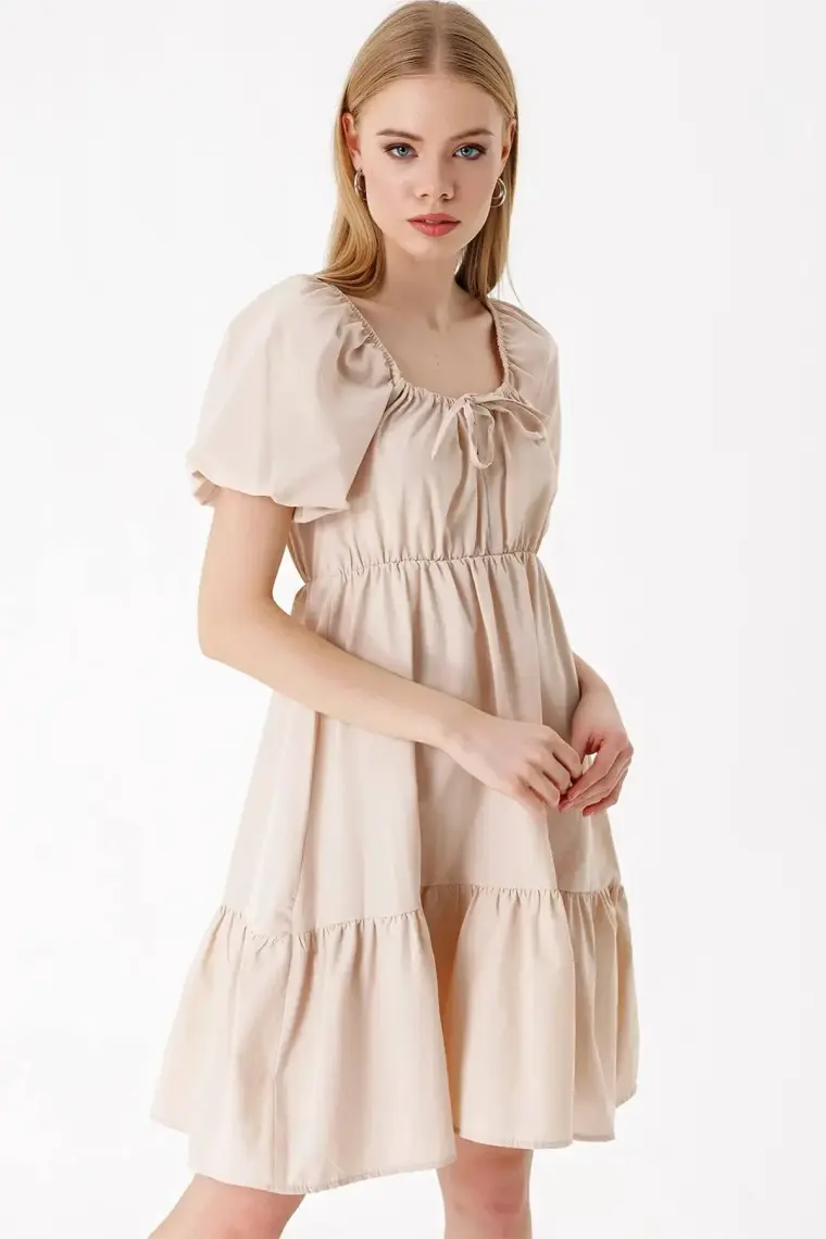 Bigdart 2351 Kloş Poplin Elbise - Kahverengi