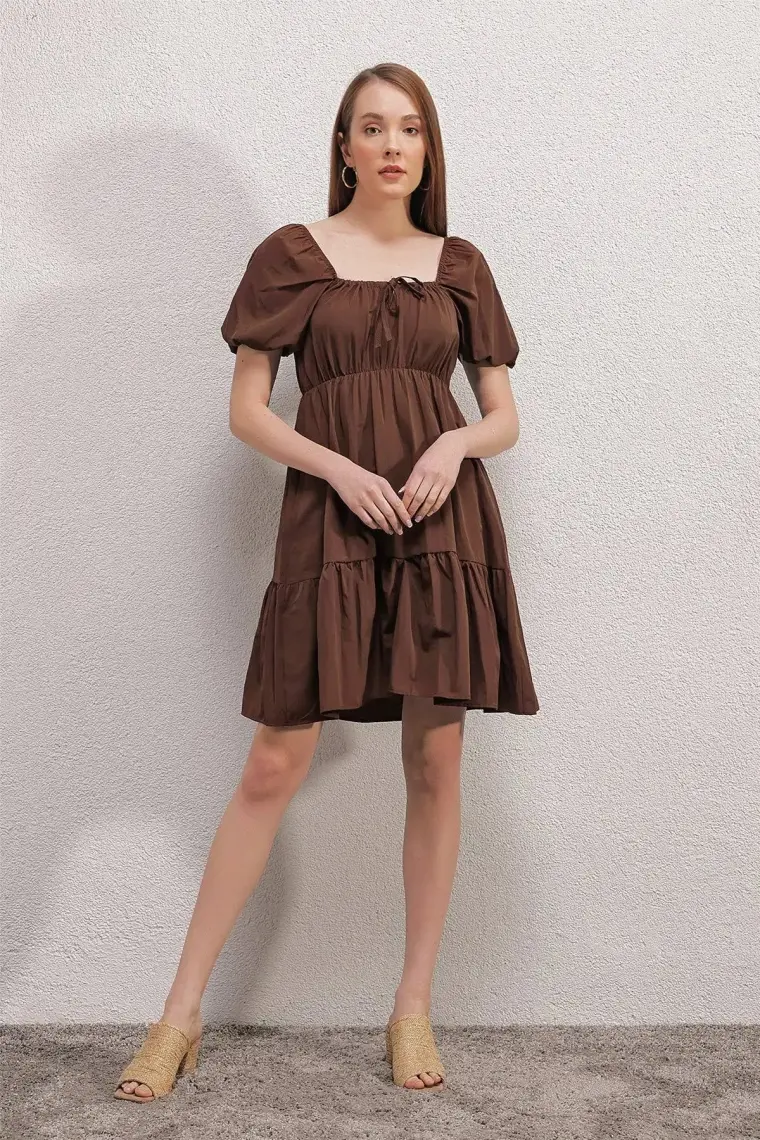 Bigdart 2351 Kloş Poplin Elbise - Kahverengi