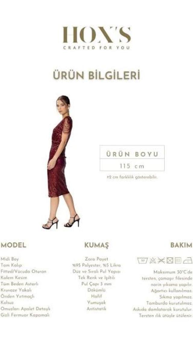 HOX'S Gloria | Payetli Midi Kalem Abiye Elbise Kruvaze Yaka Kolsuz Önden Yırtmaçlı - Siyah