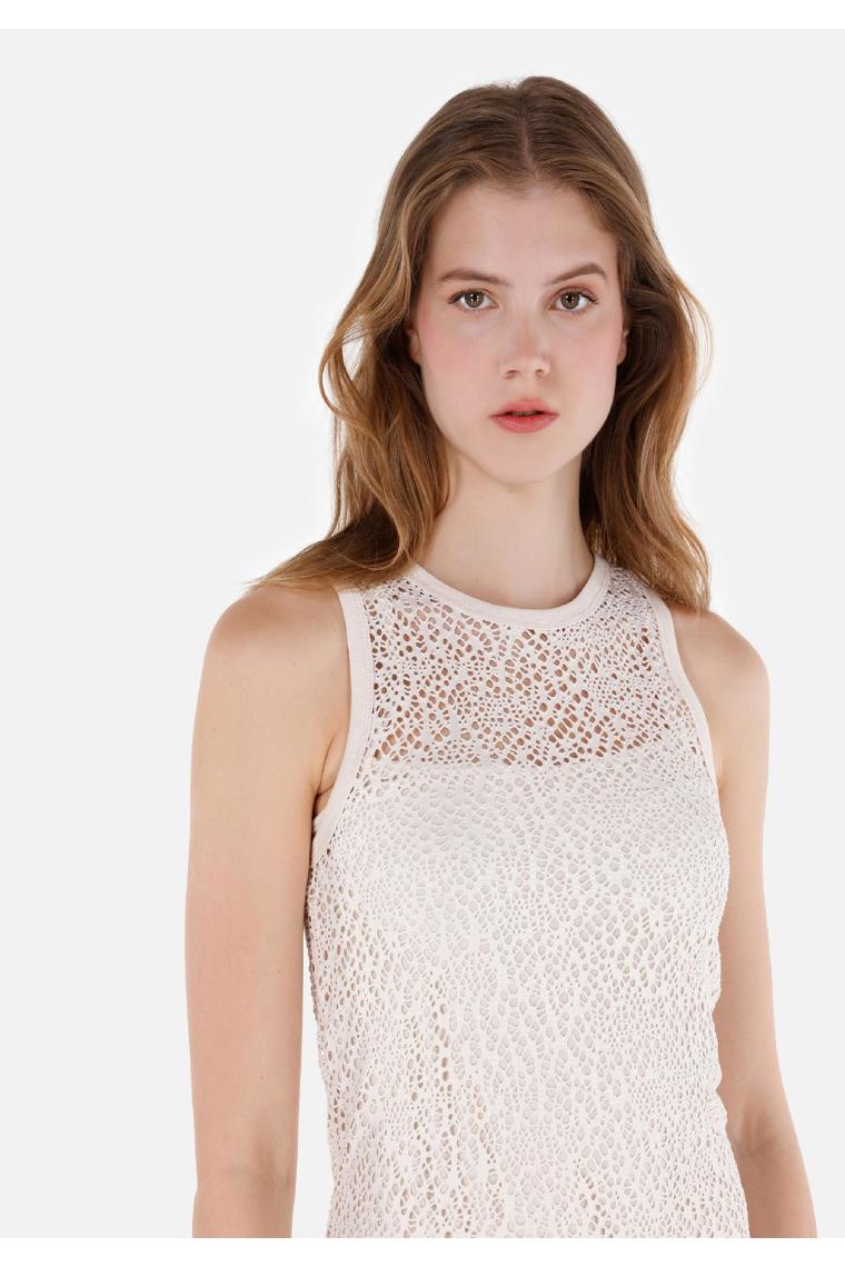 Slim Fit  Kadın Ekru Kısa Kol Elbise