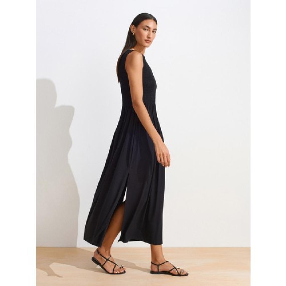91465 Kayık Yaka Midi Elbise-Siyah