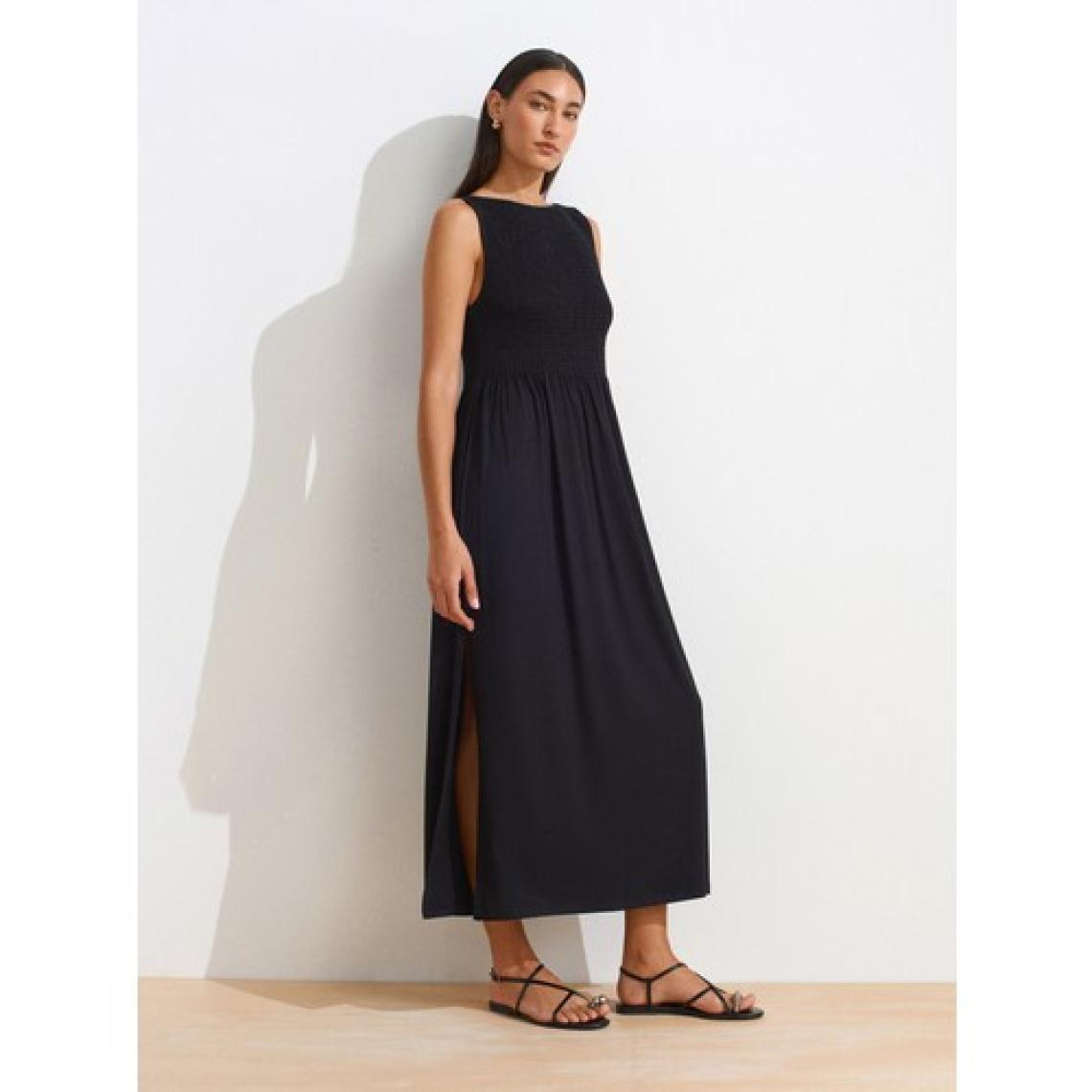91465 Kayık Yaka Midi Elbise-Siyah