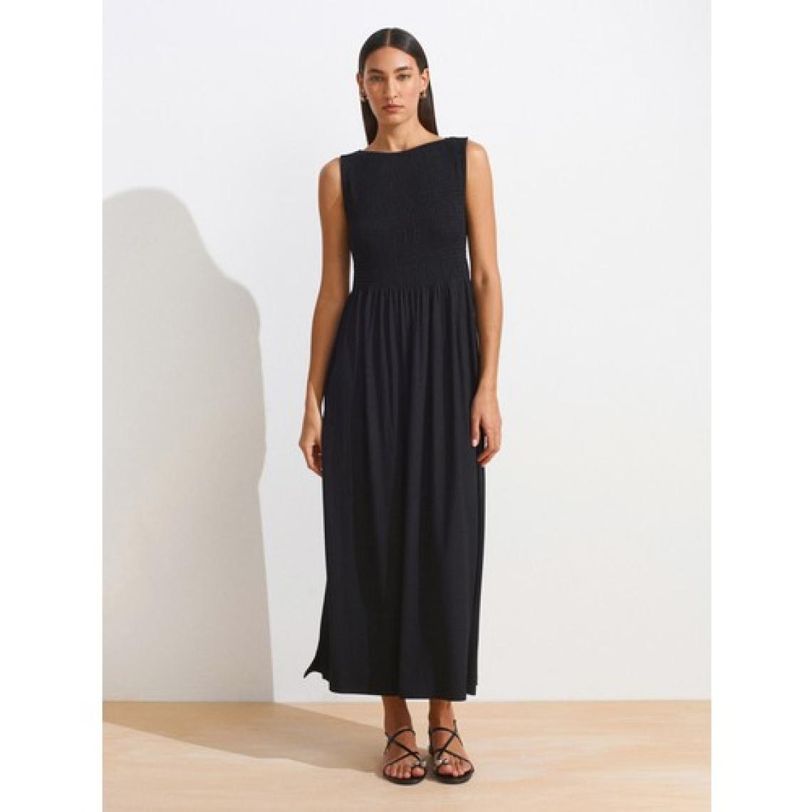 91465 Kayık Yaka Midi Elbise-Siyah