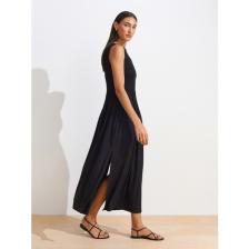 91465 Kayık Yaka Midi Elbise-Siyah