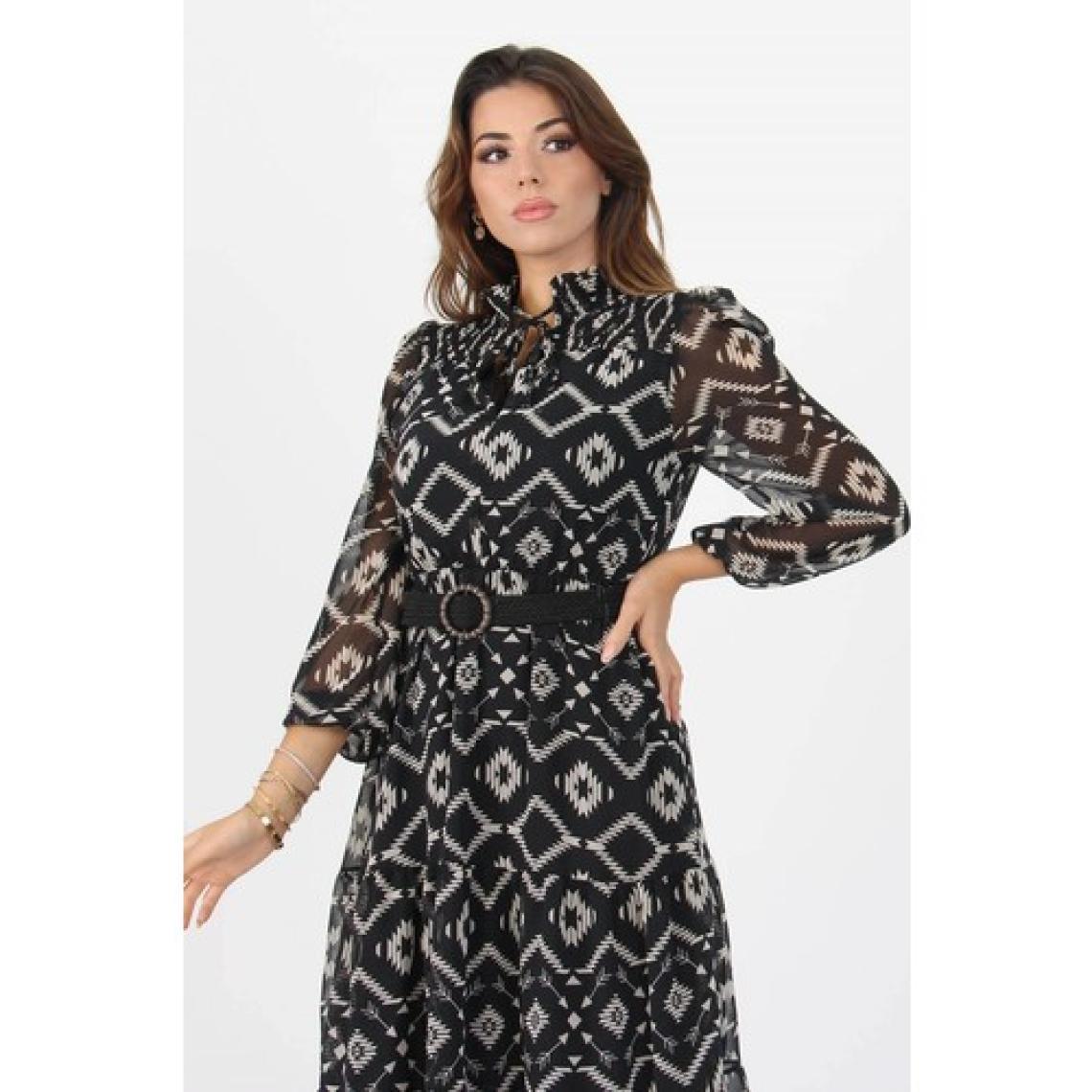 Neşeli Butik Kadıın Yeni Sezon Midi Boy Desenli Şifon Elbise APCX06