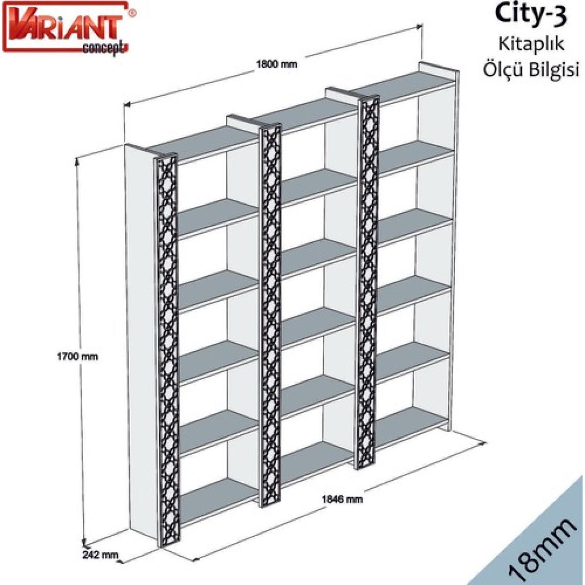 Variant City Üçlü Kitaplık - Ceviz / Mavi