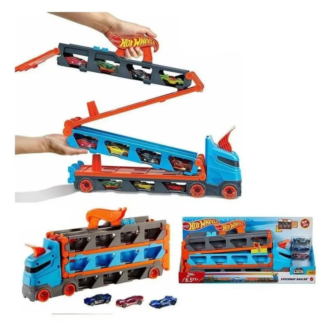 Hot Wheels Sürat Pistli Tır, 3 Adet 1:64 Ölçekli Araba İçerir, 4-8 Yaş Arası Çocuklar İçin GVG37