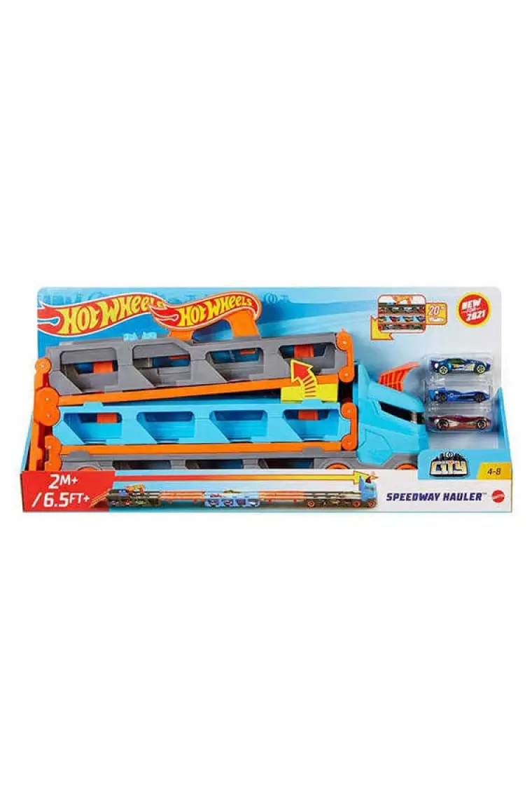 Hot Wheels Sürat Pistli Tır, 3 Adet 1:64 Ölçekli Araba İçerir, 4-8 Yaş Arası Çocuklar İçin GVG37