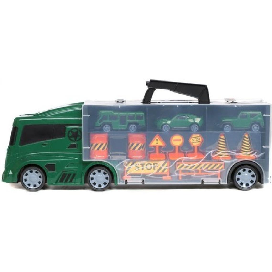 King Toys 3 Mini Araç ve Trafik Levhalı Taşıyıcı Kamyon Yeşil Lal 2018