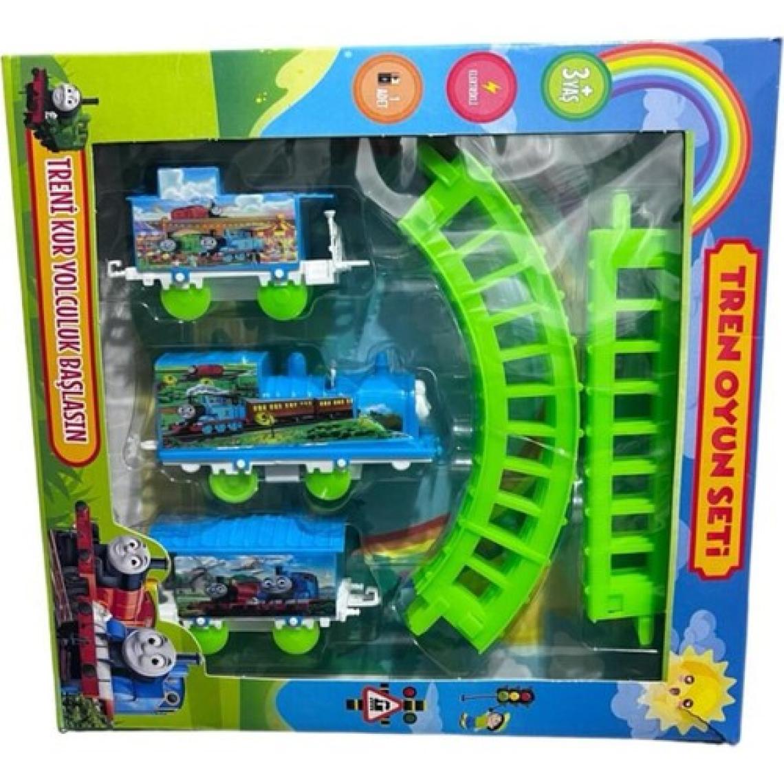 Sıfır312 Raylı Vagonlu Pilli Thomas Tren Seti - 1 Lokomotif 2 Vagonlu Pilli Sesli Hareketli Tren Seti
