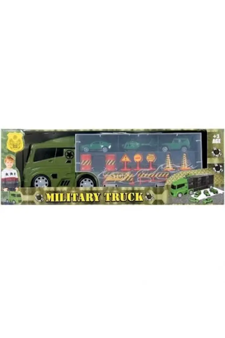 King Toys 3 Mini Araç ve Trafik Levhalı Taşıyıcı Kamyon Yeşil Lal 2018