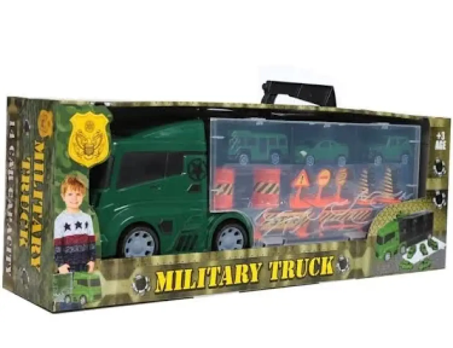 King Toys 3 Mini Araç ve Trafik Levhalı Taşıyıcı Kamyon Yeşil Lal 2018