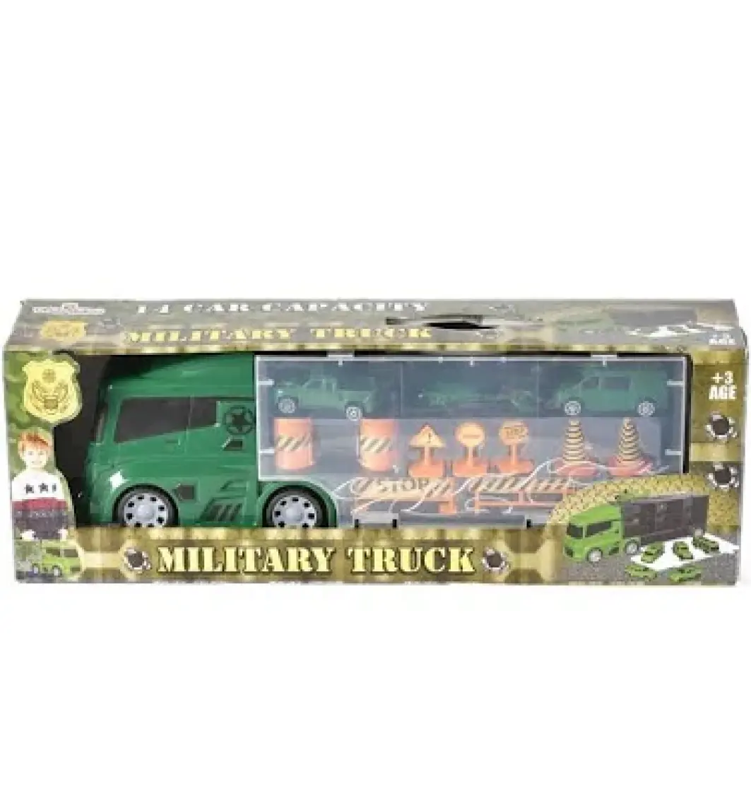 King Toys 3 Mini Araç ve Trafik Levhalı Taşıyıcı Kamyon Yeşil Lal 2018