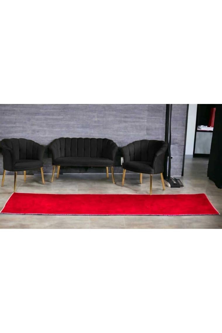 Garden House Siyah Kumaş Metal Gold Ayaklı Papatya Çay Seti Koltuk Takımı Bekleme Koltuğu Ofis Koltuğu