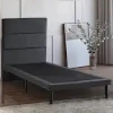 Niron Yatak Niron Slim Baza ve Başlık Takımı 80X180 Tek Kişilik Gri Kumaş Kaplı Metal Karyola ve Başlık Seti