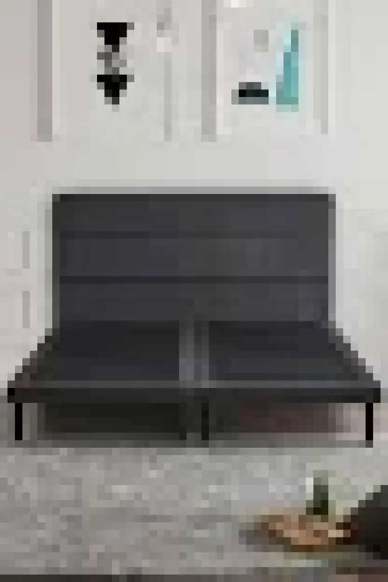 Niron Yatak Niron Slim Baza ve Başlık Takımı 200X200 Çift Kişilik Gri Kumaş Kaplı Metal Karyola ve Başlık Seti