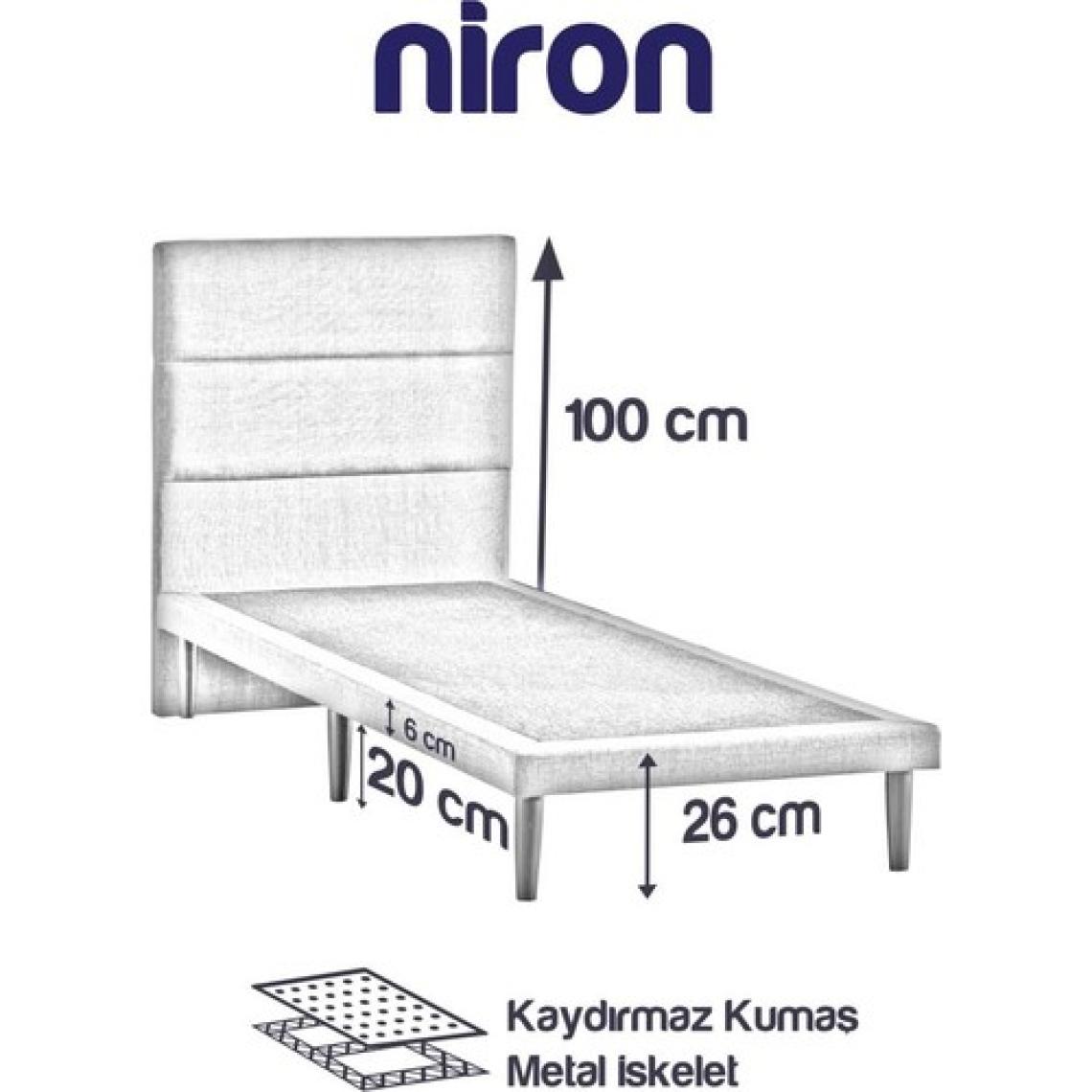 Niron Yatak Niron Slim Baza ve Başlık Takımı 90X190 Tek Kişilik Gri Kumaş Kaplı Metal Karyola ve Başlık Seti