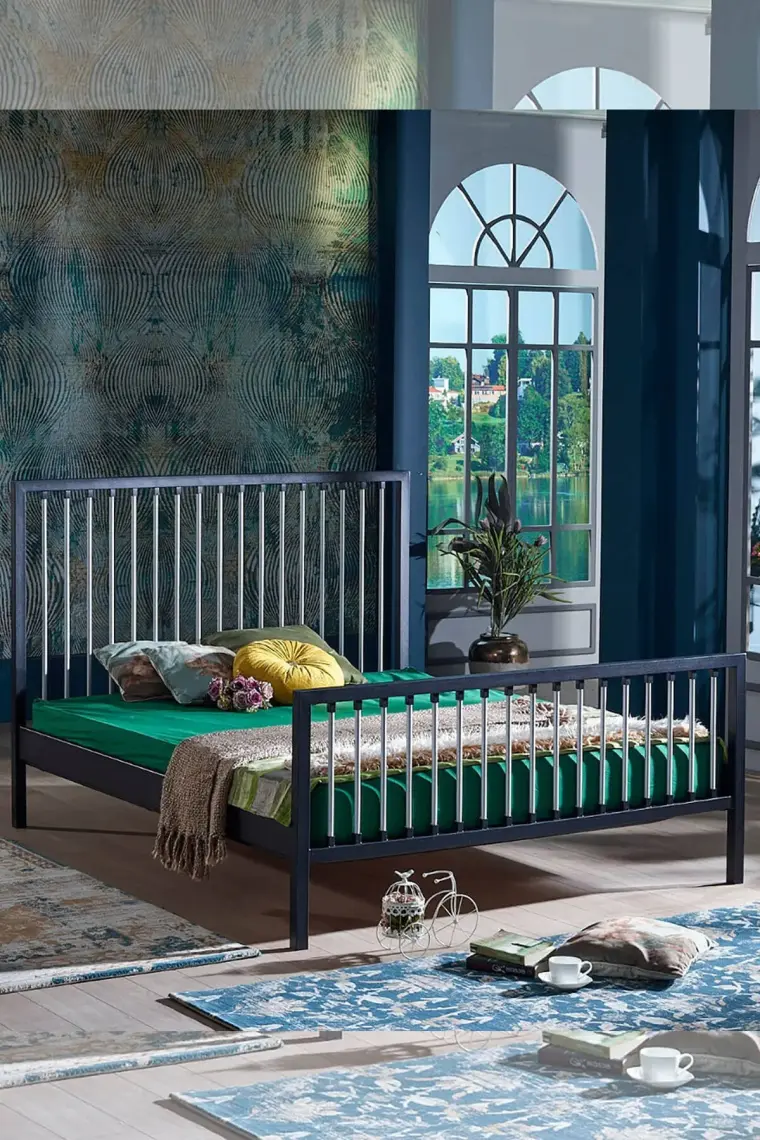Unimet Breeze Çift Kişilik Ferforje Metal Karyola (Siyah-Gri)
