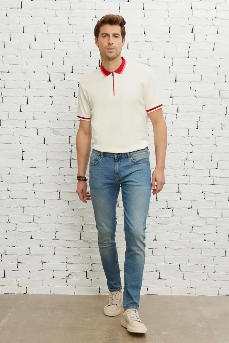 Altınyıldız Classics Erkek Petrol Mavisi Ekstra Slim Fit Dar Kesim Pamuklu Esnek Rıss Jean Kot Denim Pantolon