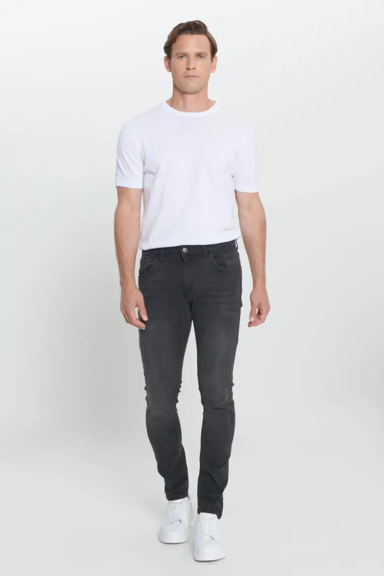 Altınyıldız Classics Erkek Antrasit Ekstra Slim Fit Dar Kesim Rıss Pamuklu Esnek Denim Jean Kot Pantolon