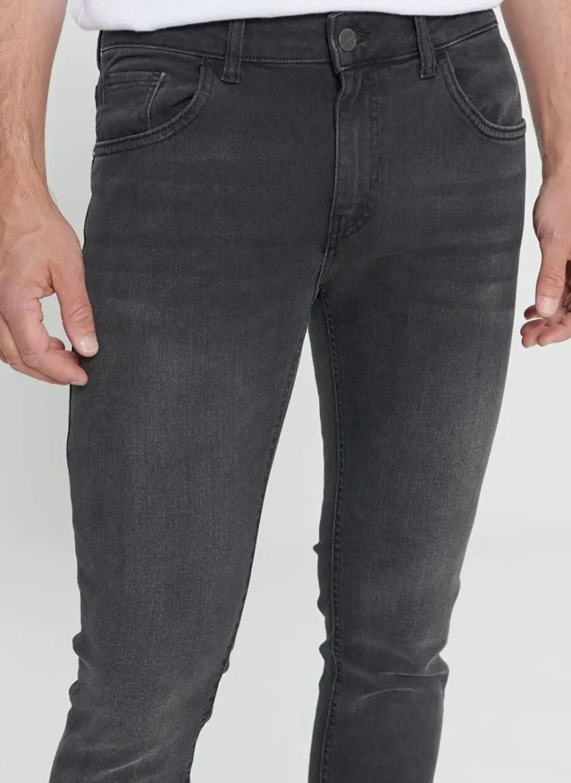 Altınyıldız Classics Erkek Antrasit Ekstra Slim Fit Dar Kesim Rıss Pamuklu Esnek Denim Jean Kot Pantolon