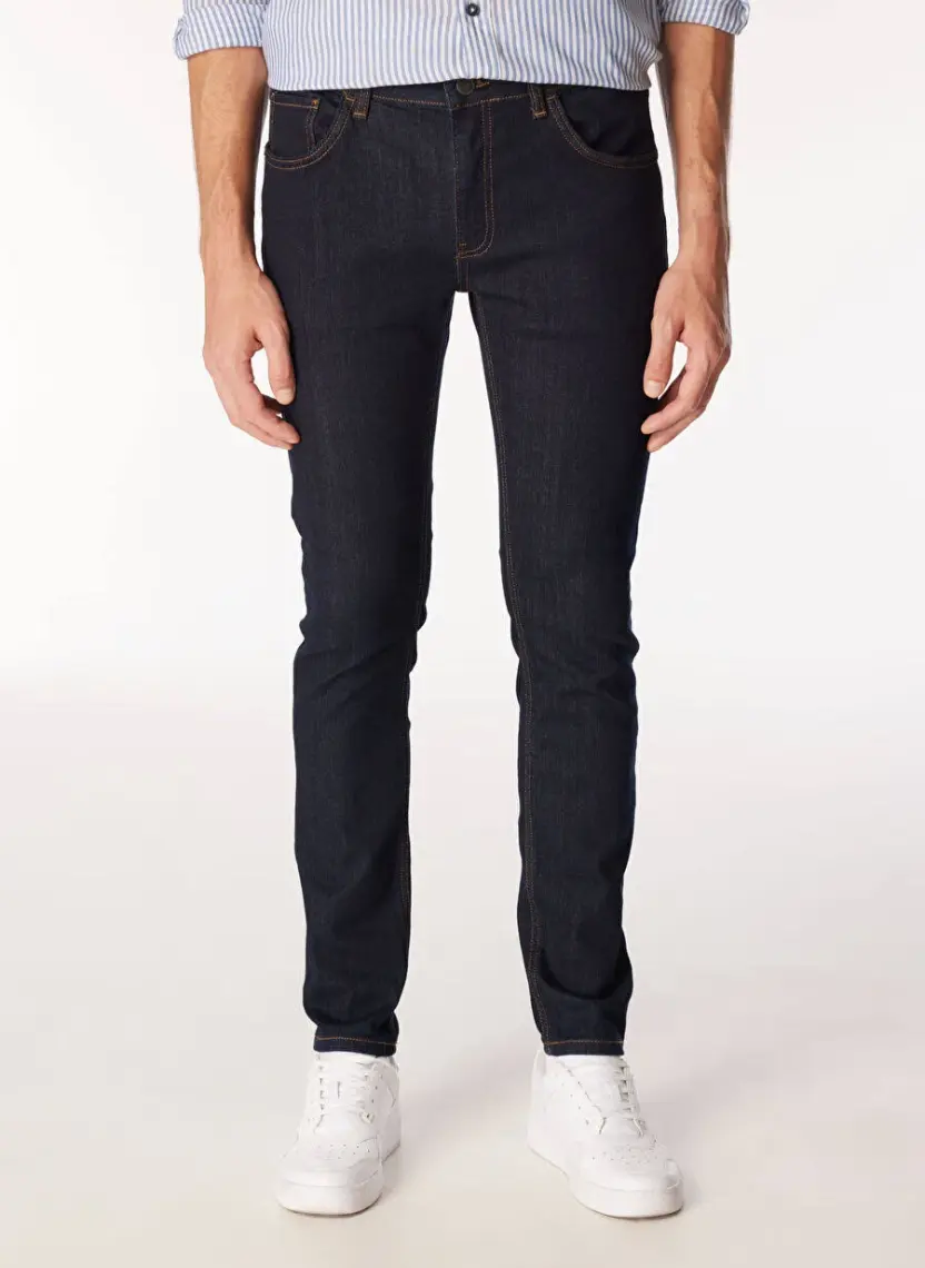 Altınyıldız Classics Erkek Koyu Lacivert Ekstra Slim Fit Dar Kesim Pamuklu Esnek Rııs Jean Kot Pantolon Denim