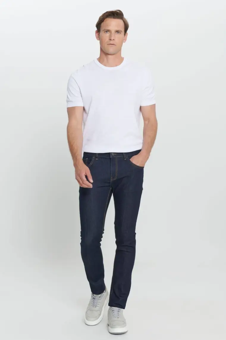 Altınyıldız Classics Erkek Koyu Lacivert Ekstra Slim Fit Dar Kesim Pamuklu Esnek Rııs Jean Kot Pantolon Denim