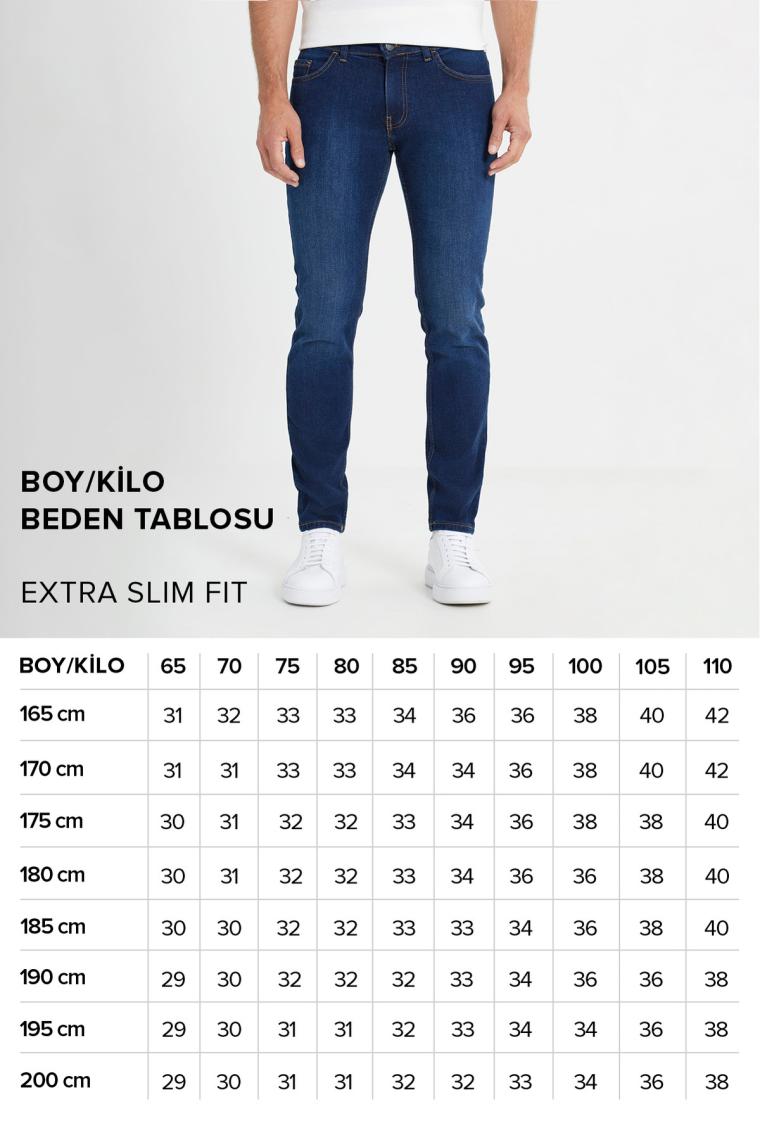 Altınyıldız Classics Erkek Koyu Lacivert Ekstra Slim Fit Dar Kesim Pamuklu Esnek Rııs Jean Kot Pantolon Denim