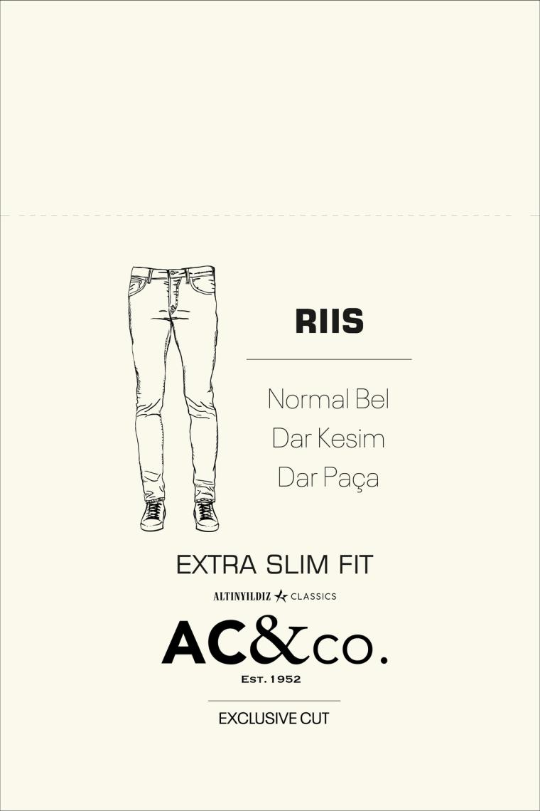 Altınyıldız Classics Erkek Koyu Lacivert Ekstra Slim Fit Dar Kesim Pamuklu Esnek Rııs Jean Kot Pantolon Denim