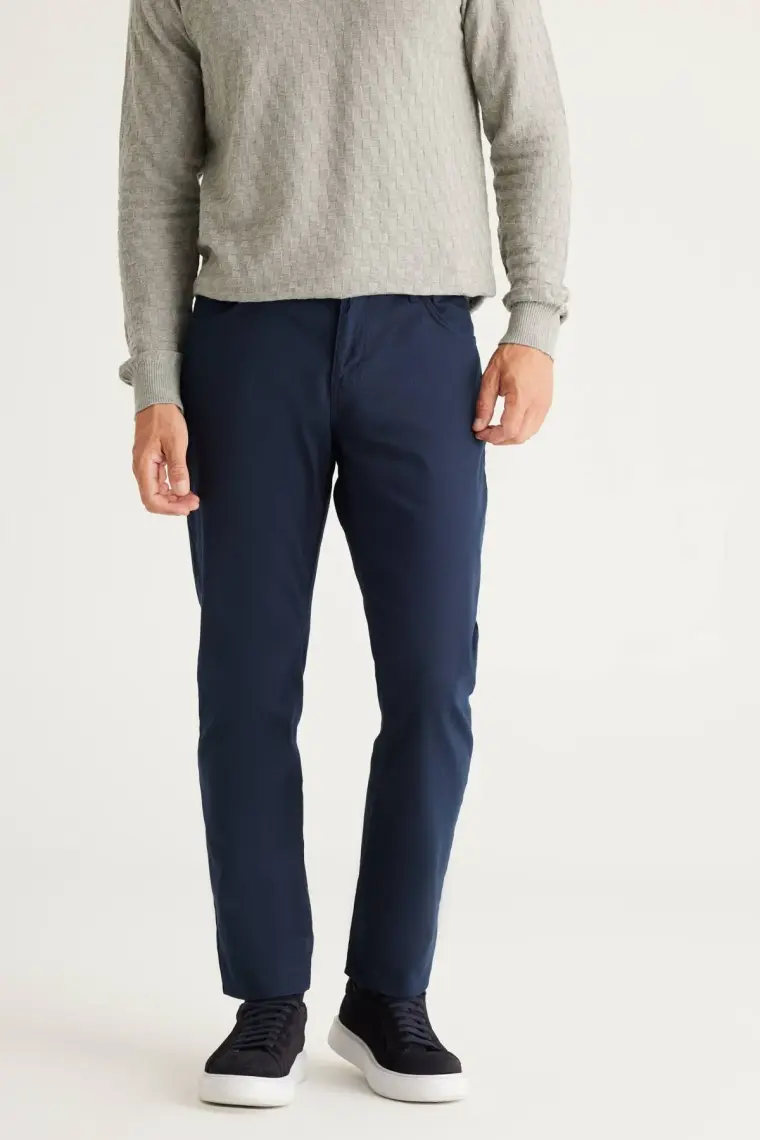 Altınyıldız Classics Erkek Lacivert 360 Derece Her Yöne Esneyen Slim Fit Dar Kesim Diyagonal Esnek Desenli Pantolon