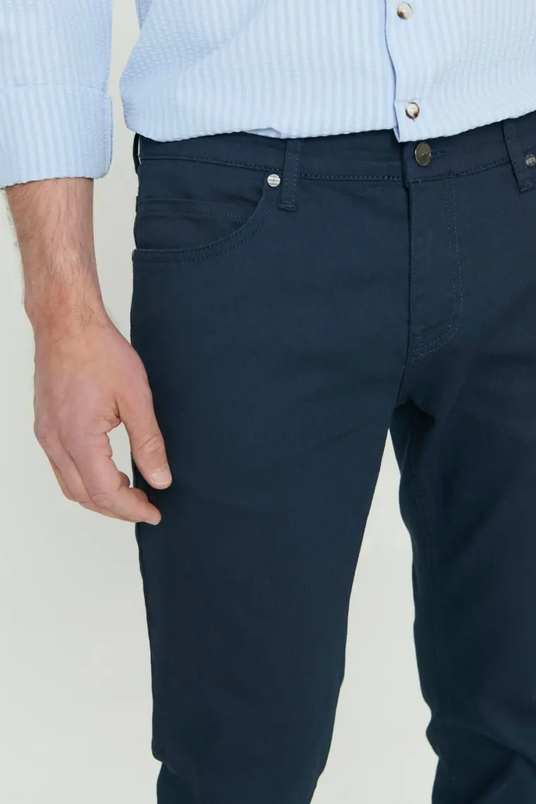 Altınyıldız Classics Erkek Lacivert 360 Derece Her Yöne Esneyen Slim Fit Dar Kesim Diyagonal Esnek Desenli Pantolon