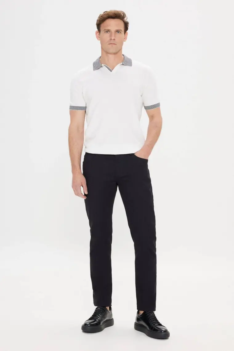 Altınyıldız Classics Erkek Siyah 360 Derece Her Yöne Esneyen Slim Fit Dar Kesim Diyagonal Esnek Desenli Pantolon