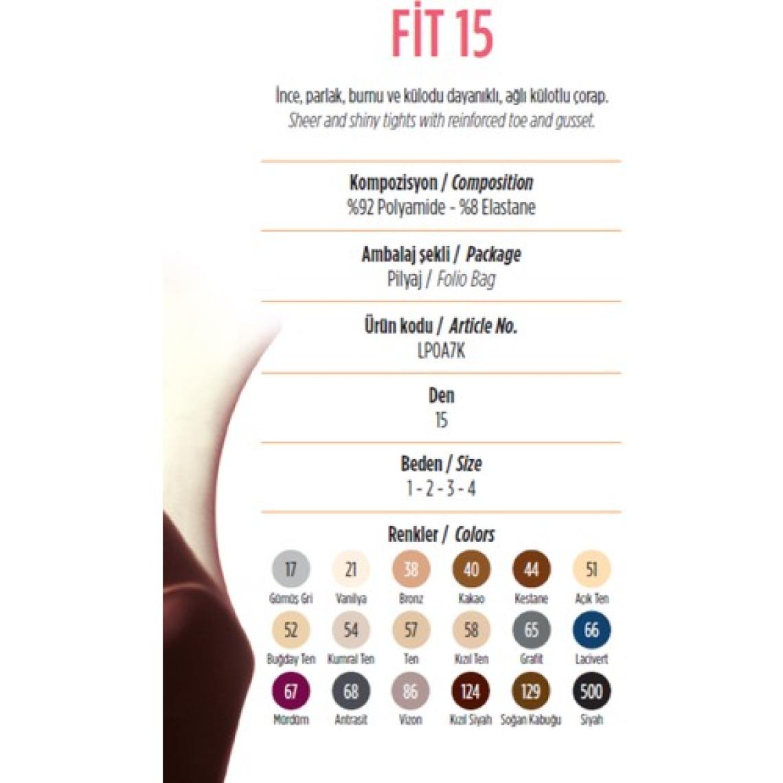 Penti Buğday Ten.  Fit.  Parlak.  15 Den. Ince. Renk  No:52.  Burnu ve Külodu Dayanıklı, Ağlı, Külotlu Çorap