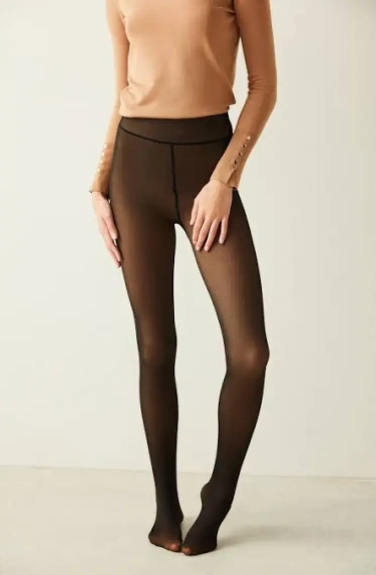 Thin Looking  İçi Peluşlu Siyah Külotlu Çorap