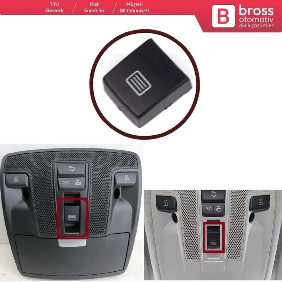 Bross Otomotiv BSR625 Mercedes A W176 B W246 W156 Gla W117 Cla  Için Sunroof Tavan Kontrol Ünitesi Düğme Kapağı Siyah A0009008003