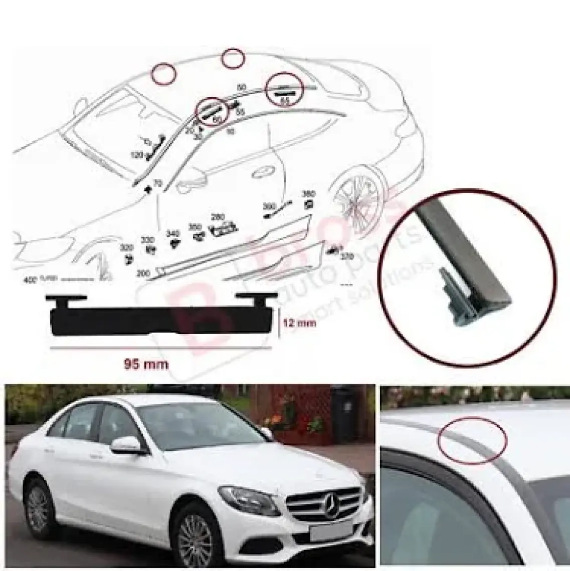 Bross Otomotiv BSR576 Mercedes C W205 İçin Tavan Oluk Çıta Port Kapağı 95*12 mm A2057504100