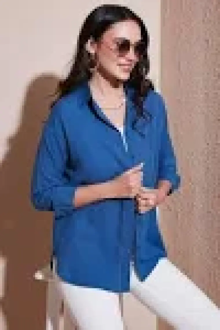 Lela Regular Fit Uzun Kollu Dokulu Gömlek Bayan Gömlek 6772799