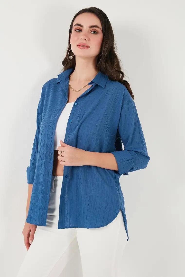 Lela Regular Fit Uzun Kollu Dokulu Gömlek Bayan Gömlek 6772799