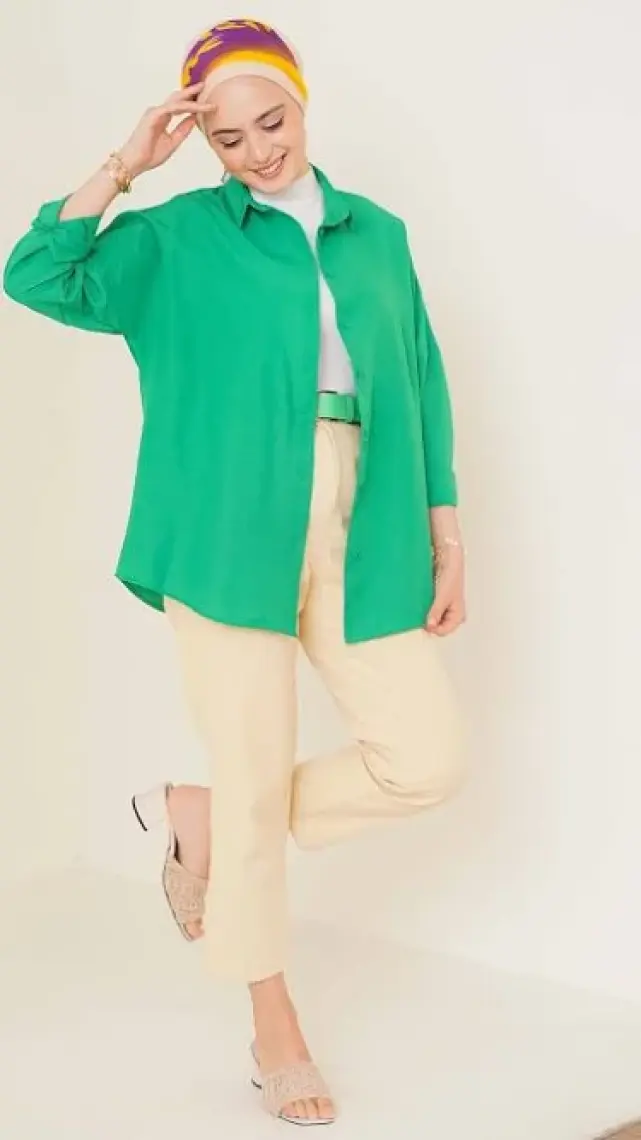 Bigdart 103901 Oversize Basic Tesettür Gömlek - Siyah
