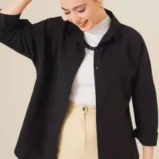 Bigdart 103901 Oversize Basic Tesettür Gömlek - Siyah
