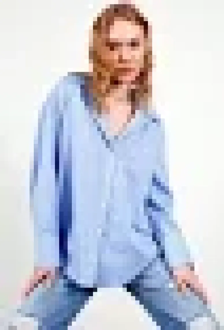 Edition Mavi Ince Çizgili Pamuk Saten Oversize Rahat Kalıp Kadın Basic Gömlek Ek100167432yn