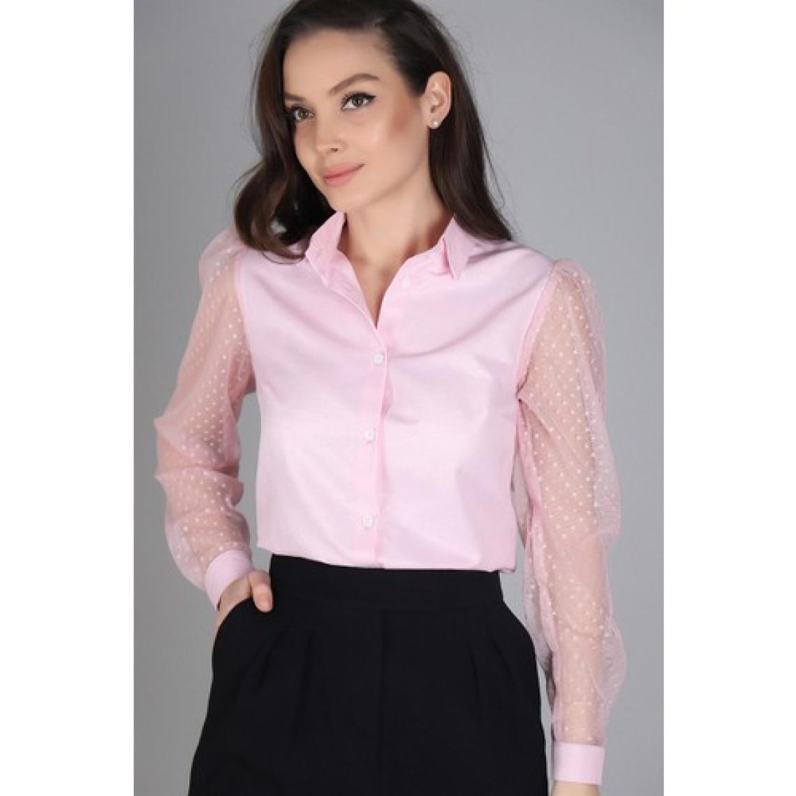 Swetness Sweetness Kadın Pudra Pembe Tül Kollu Uzun Kol  Gömlek