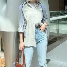 Madmext Gri Oversize Basic Cepli Poplin Gömlek MG1530