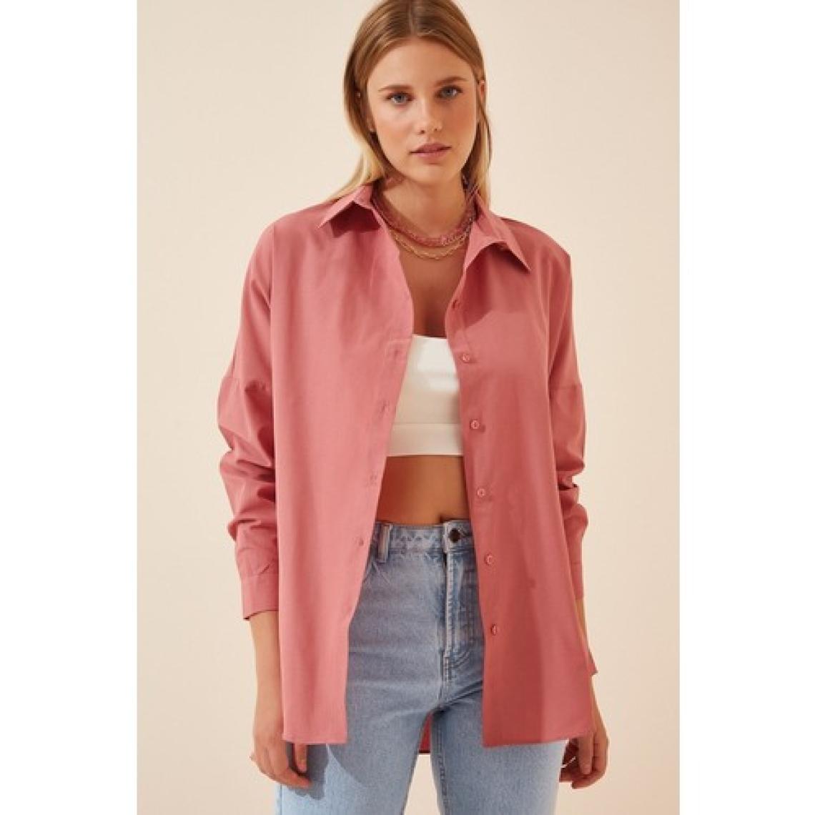 Hazelin Kadın Koyu Gül Kurusu Oversize Uzun Basic Gömlek HZL22W-BD139001