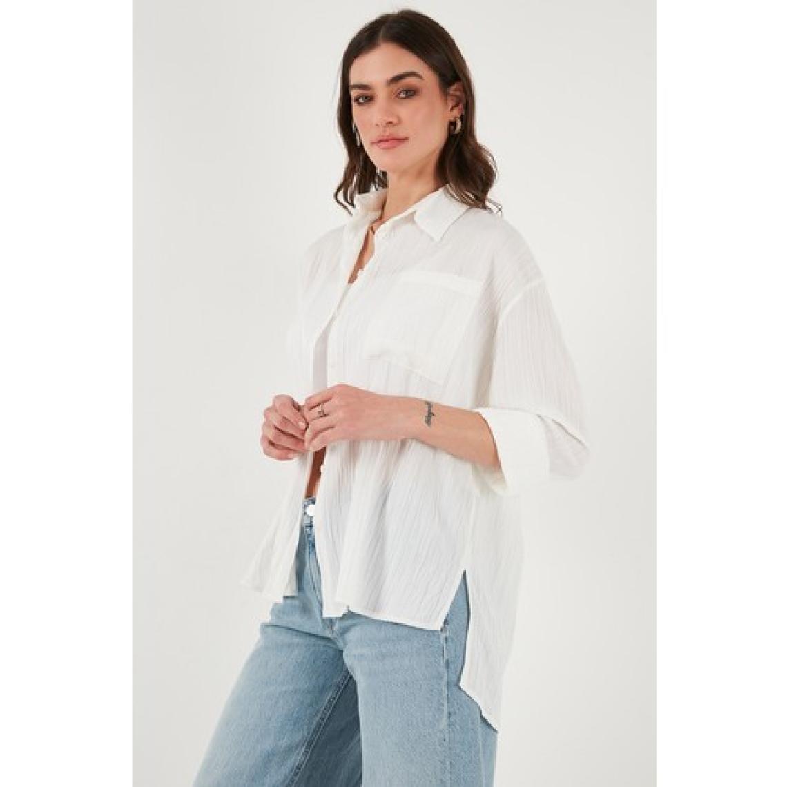 Lela Regular Fit Tek Cepli Önü Kısa Arkası Uzun Krinkıl Gömlek Bayan Gömlek 6772752