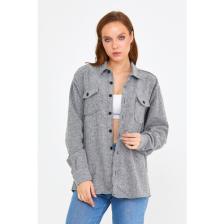 Tarz Cool Gri Kadın Slim Fit Düğmeli Yaka Çift Cepli Oduncu Düz Gömlek