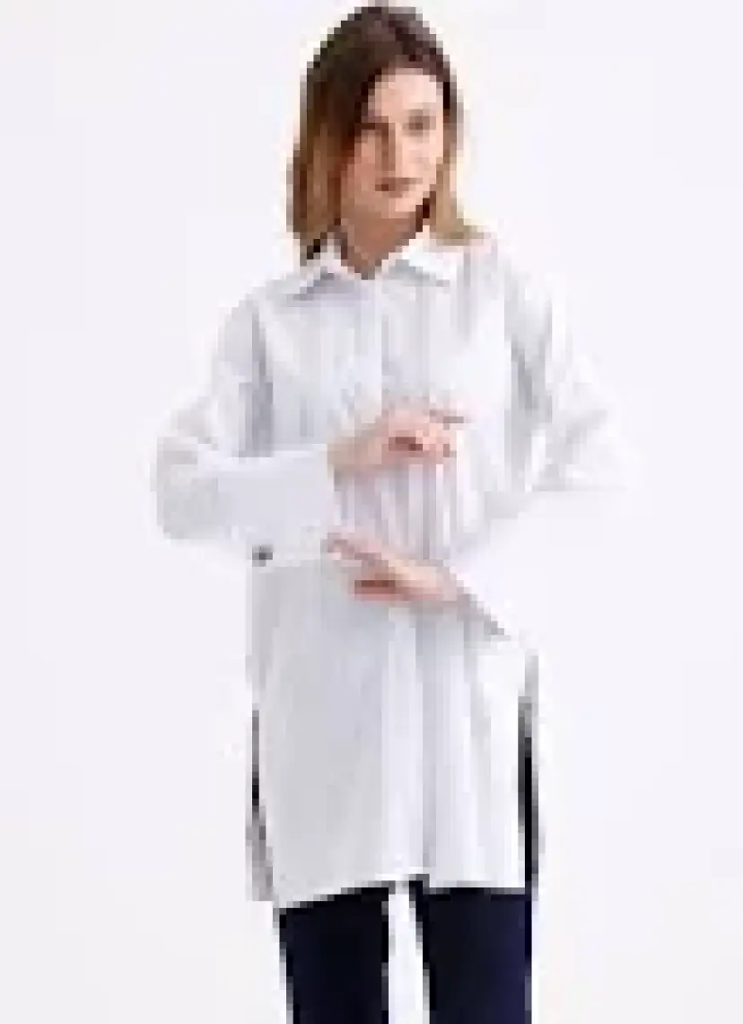 Pastelastore Geniş Manşetli %96 Pamuk Esnek Poplin Uzun Tunik Kadın Gömlek 1160