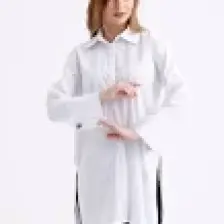 Pastelastore Geniş Manşetli %96 Pamuk Esnek Poplin Uzun Tunik Kadın Gömlek 1160